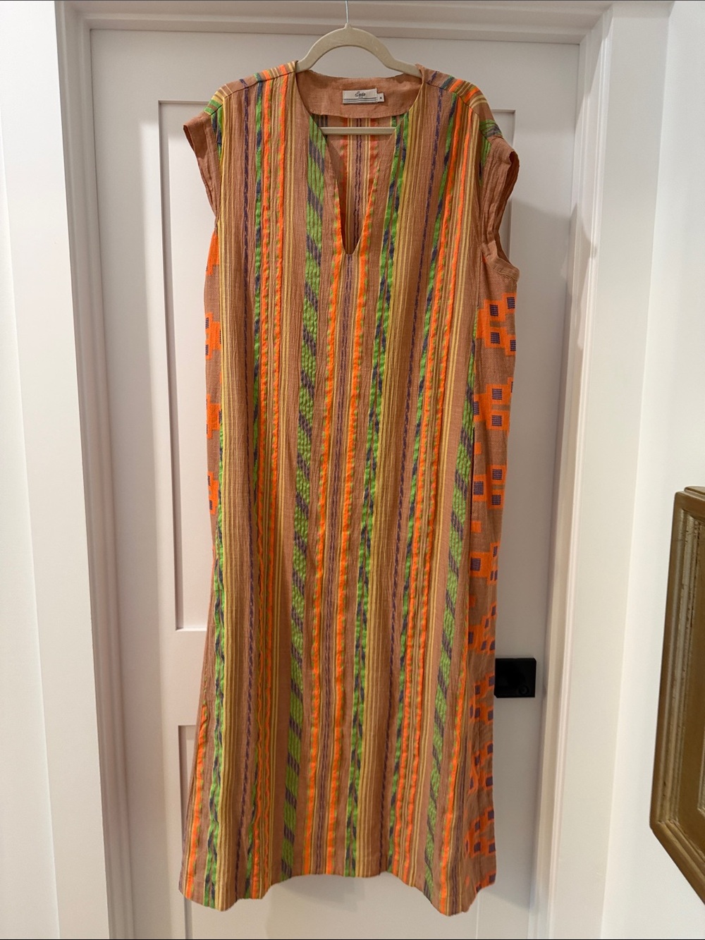 Devotion Twins Sleeveless Striped Orange & Green tunic maxi dress(bw)